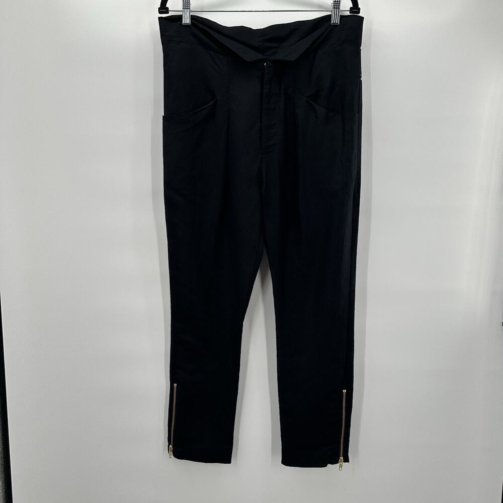 Catherine Gee Pants Womens 8 Black Silk Linen Trouser Slouchy‎ Cropped